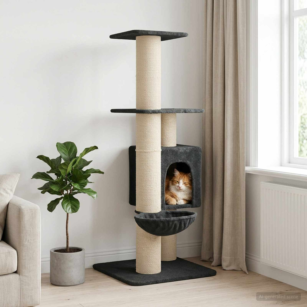 Kattetræ med sisal klatreposter Mørkegrå 137 cm