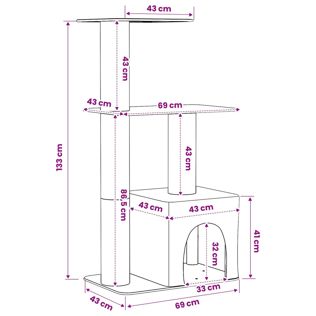 Kattetræ med sisal klatreposter Lysegrå 133 cm