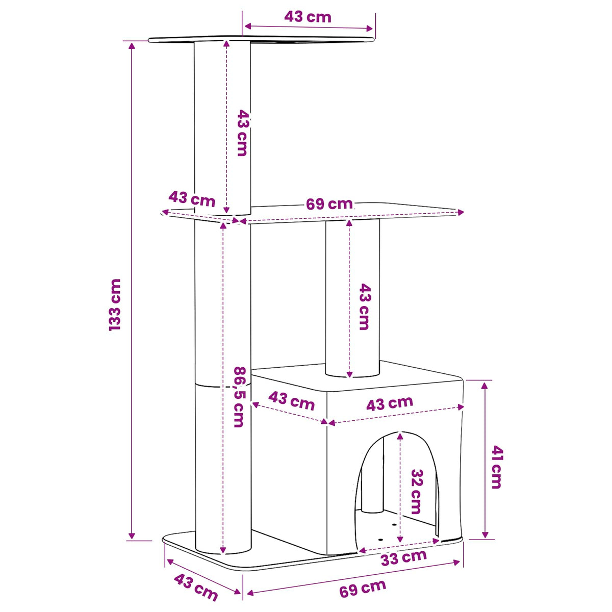 Kattetræ med sisal klatreposter Lysegrå 133 cm