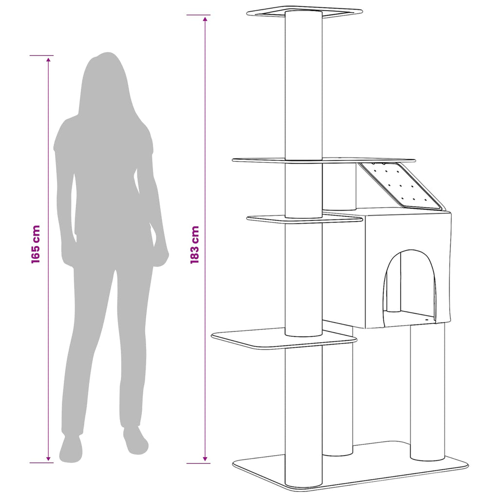 Kattetræ med sisal klatreposter Mørkegrå 183 cm