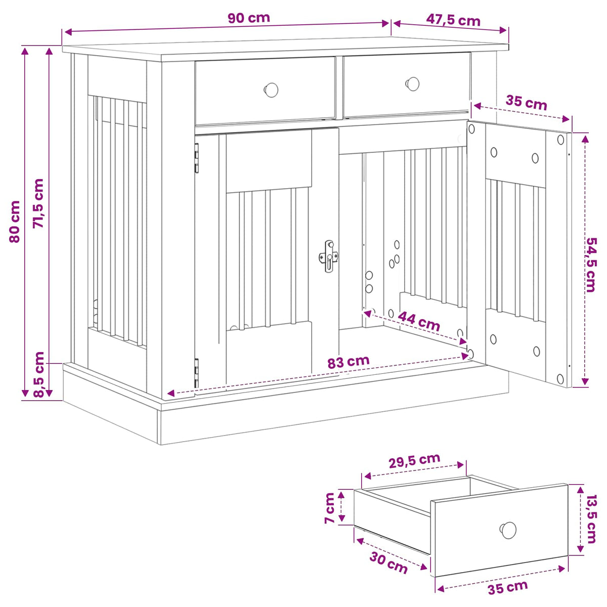 Hundekasse møbel Sonoma-eg 90 x 47,5 x 80 cm Konstrueret træ