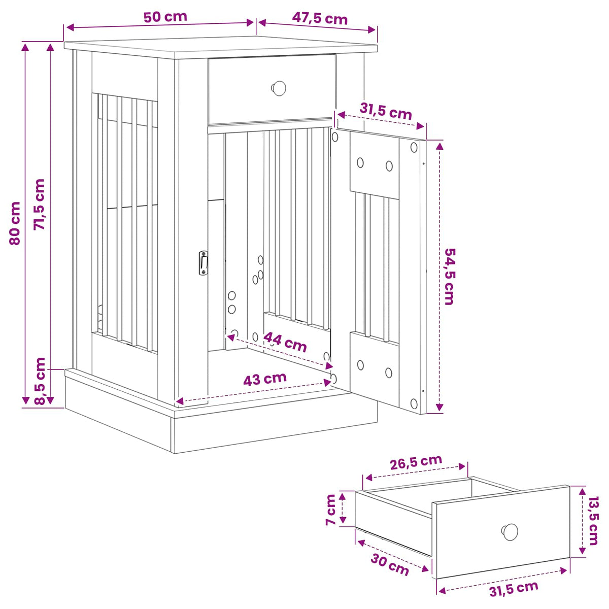 Hundekasse møbel Artisan-eg 50 x 47,5 x 80 cm Konstrueret træ
